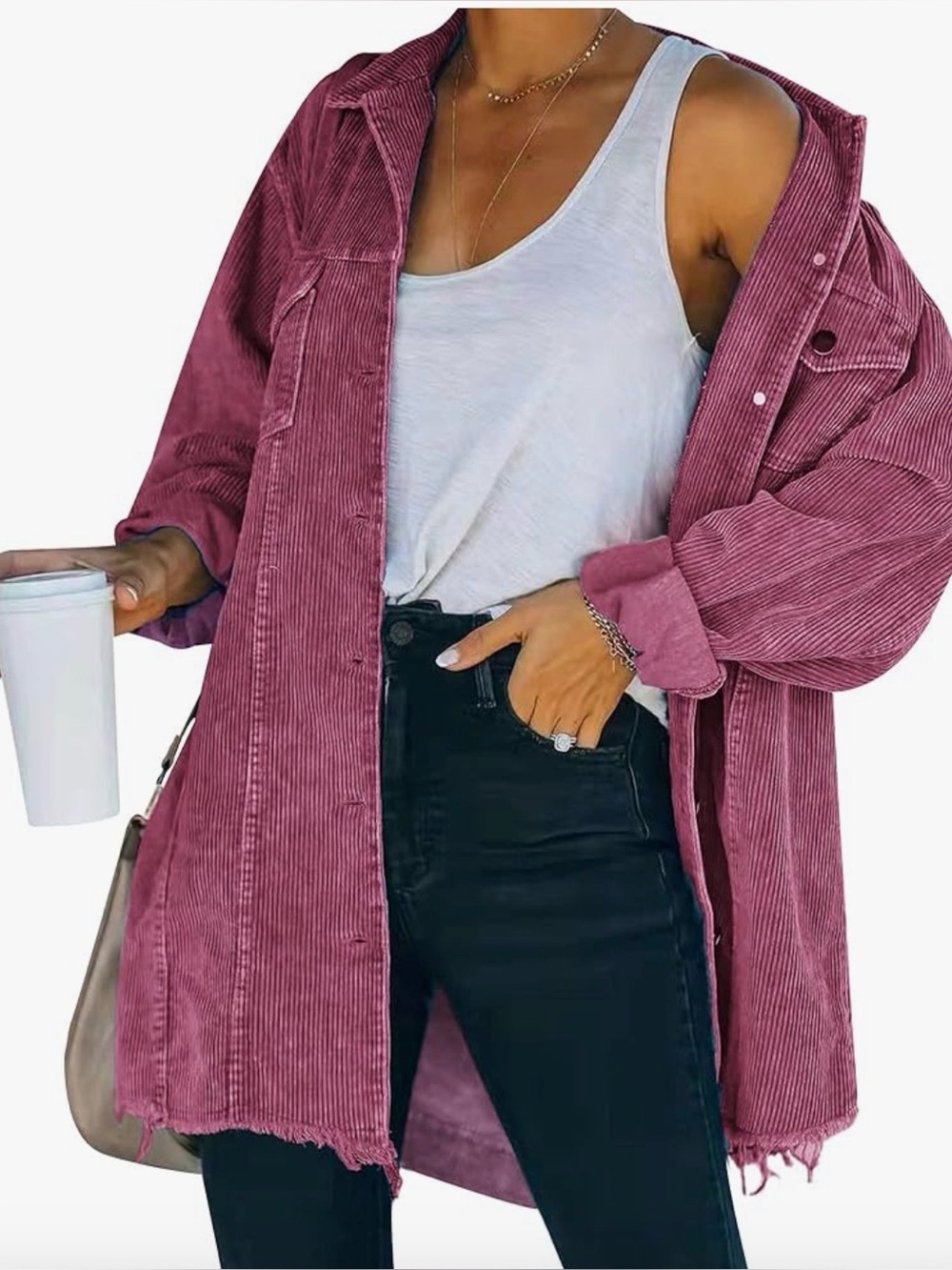 Women's Casual Oversized Button Down Corduroy Jacket